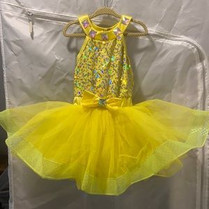 NWOT Bright Yellow Dance Costume Sequin Top Tutu Leotard. Never Worn. Sz 4/5